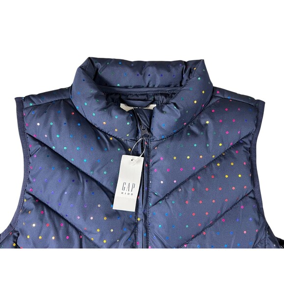Gap Kids Youth Girl Navy Metallic Polka-Dot Lightweight Puffer Vest   XL 12  NWT - Picture 4 of 11